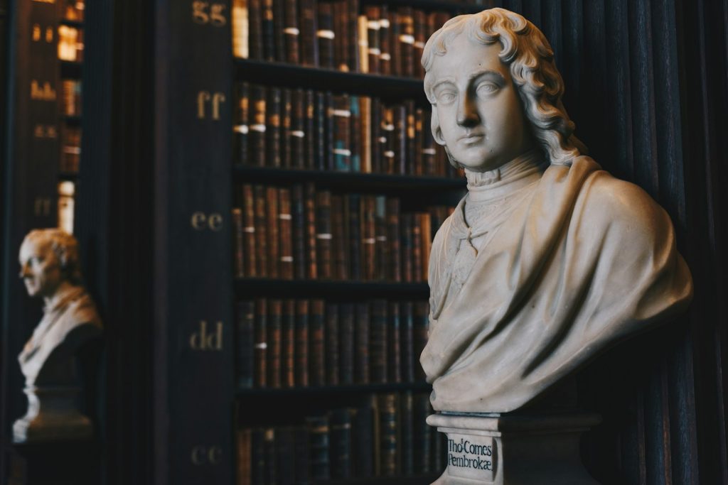 Classical library bust representing criminal injury compensation claims